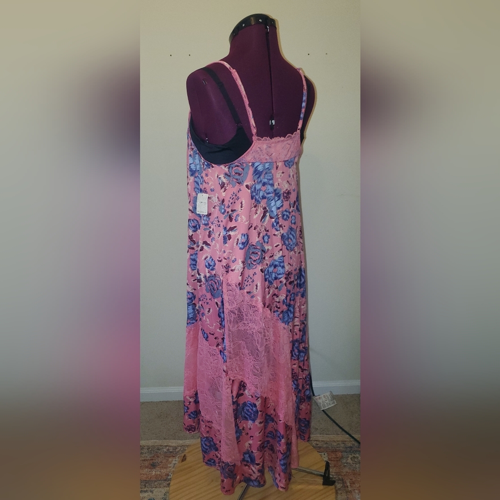 Intimately Free People First Date Pink Floral Lace-Trim Maxi Slip Dress Sz S - Picture 3 of 13